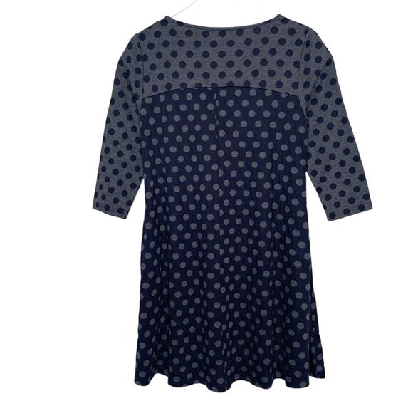 NINA LEONARD Dress Midi Super full Navy Gray Polkadot Pullover Scoop neck M - Picture 4 of 5